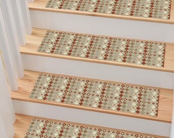 Stair Rug, Stair Carpet, Stair Runner, Stair Mat, Modern Step Rug, Stair Treads, Non-Slip, Gift, Vintage Geometric Rug, Retro Argyle Pattern