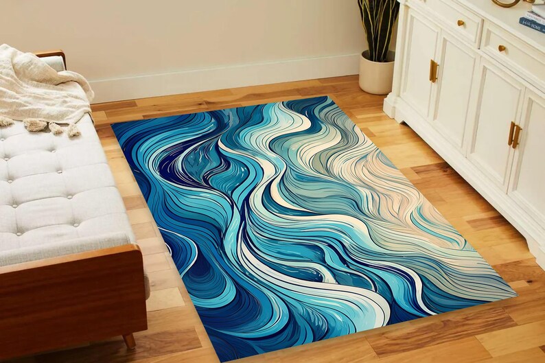 Water Pattern Rug Ocean Wave Flow Rug, Aqua Water Pattern, Modern Coastal Art, Beach ...