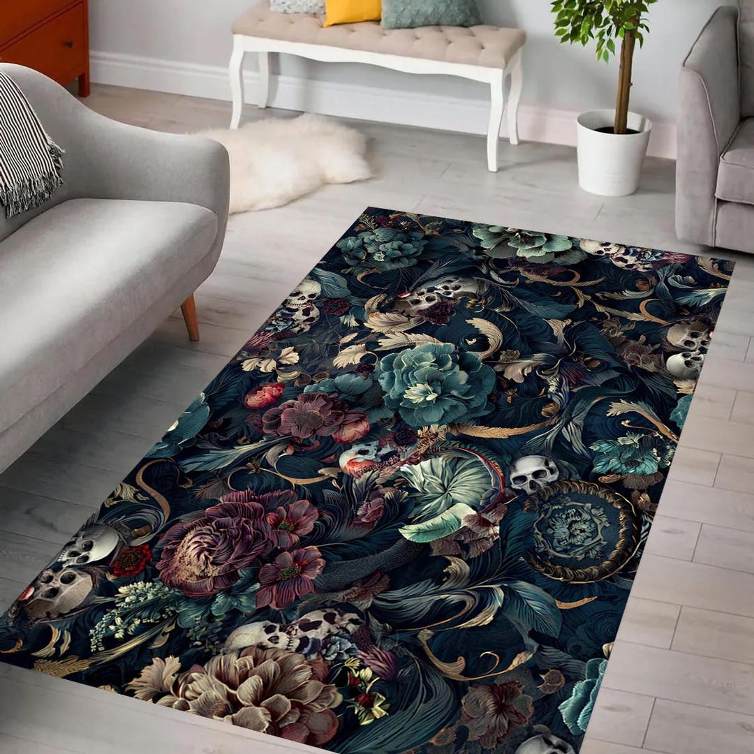Gothic Floral Rug, Botanical Rug, Skulls Rug, Roses Rug, Vintage ...