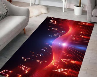 Neon Music Notes Rug, Vibrant Waves, Futuristic Sound Design, Musical Art, Floor Decor, Home Decor, Bedroom, Living Room, Gift for Her, Him