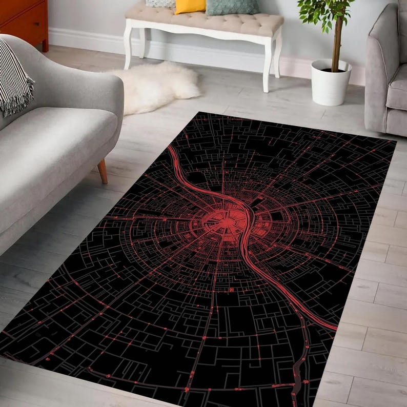 Cyberpunk Rug Texture Cyberpunk Grid Map Rug, Futuristic Lines, Abstract Circular Maze ...