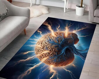 Surreal Brain Tree Rug, Electric Neural Roots, Explosive Art, Unique Rug, Modern Rug, Home Decor, Living Room, Bedroom, Office, Gift Idea