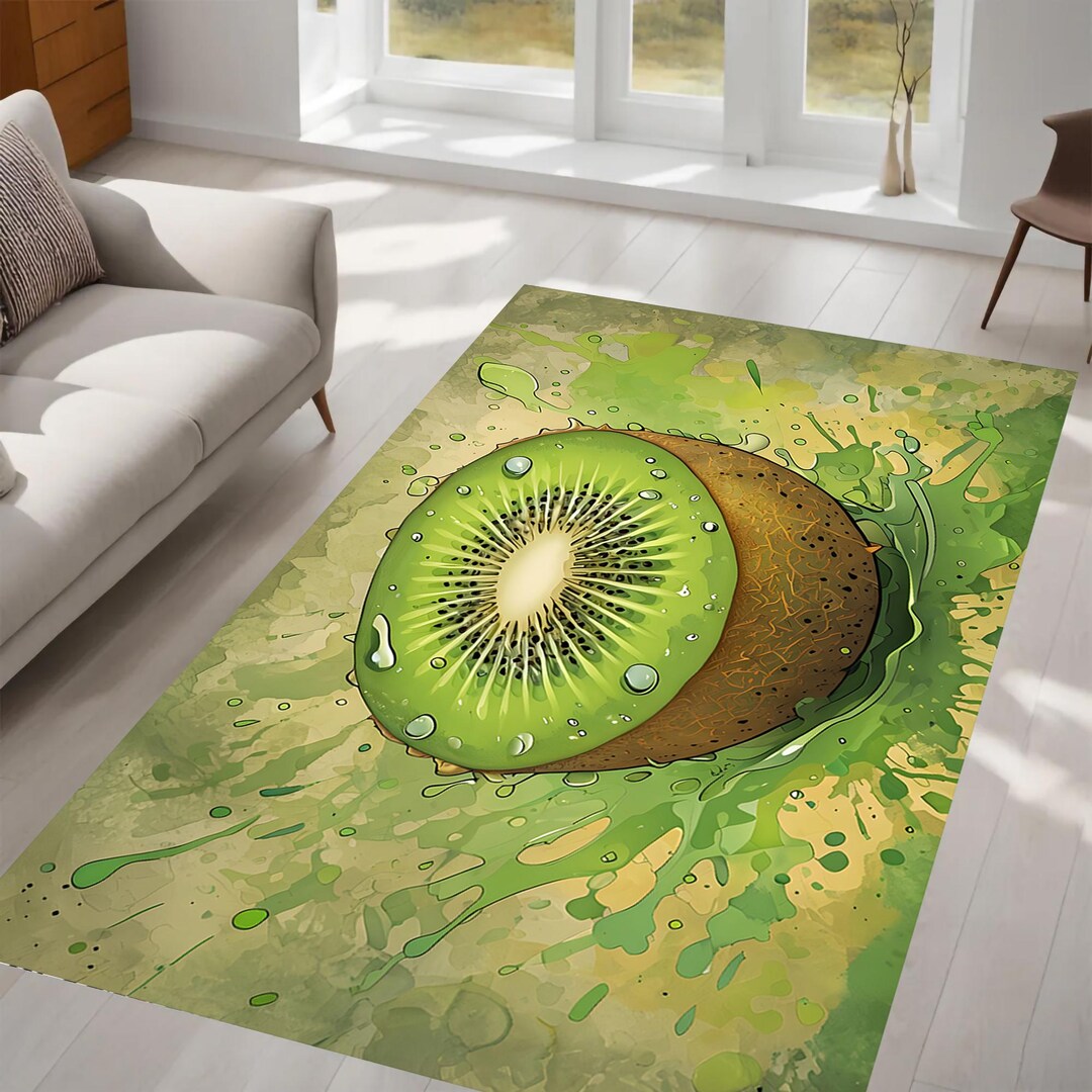 Slice Rugs Juicy Kiwi Slice Rug, Vibrant Fruit Splash Art, Watercolor Design ...