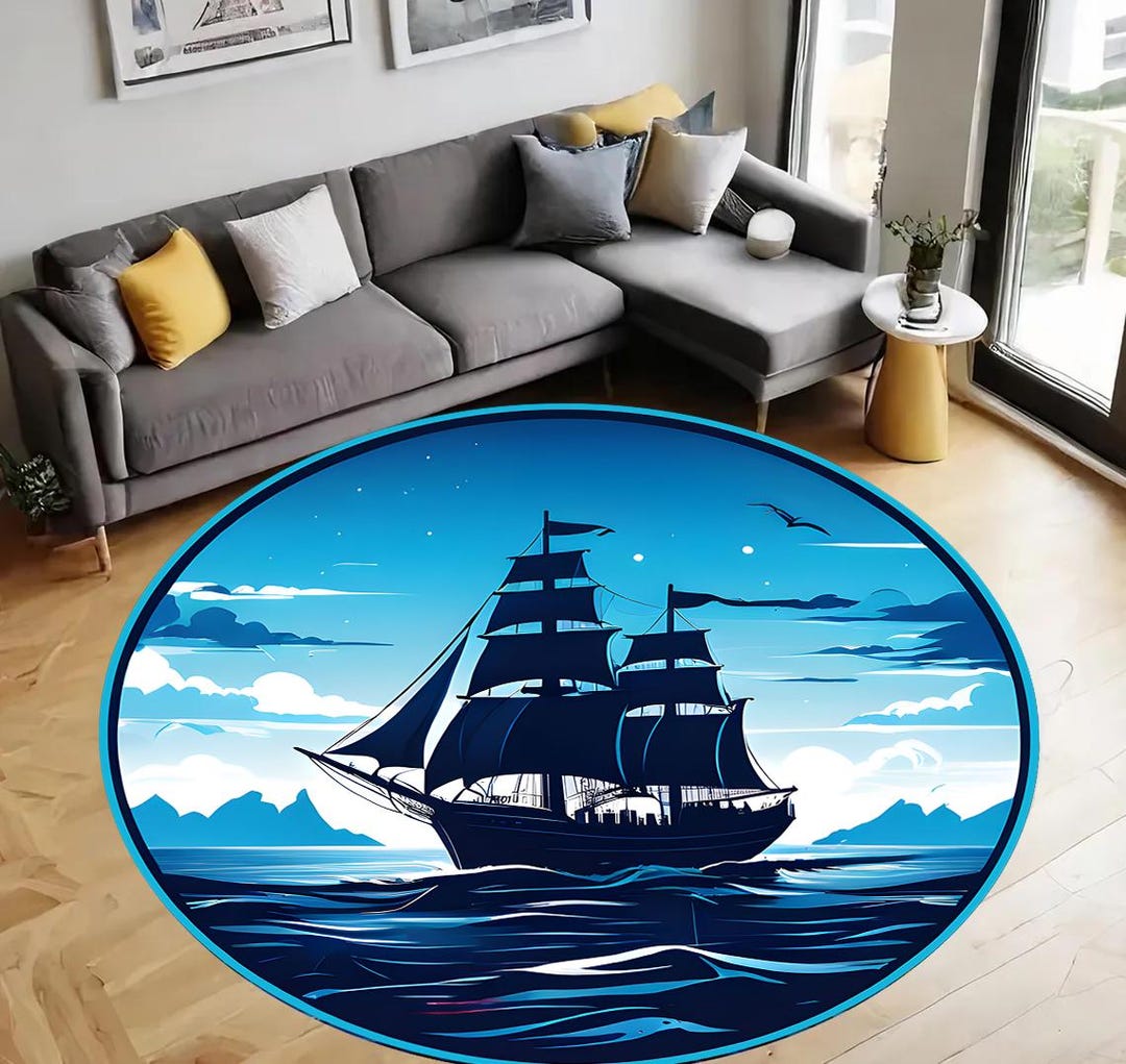 Vintage Nautical Rug, Sailing Ship Rug, Ocean Rug, Maritime Rug, Modern ...