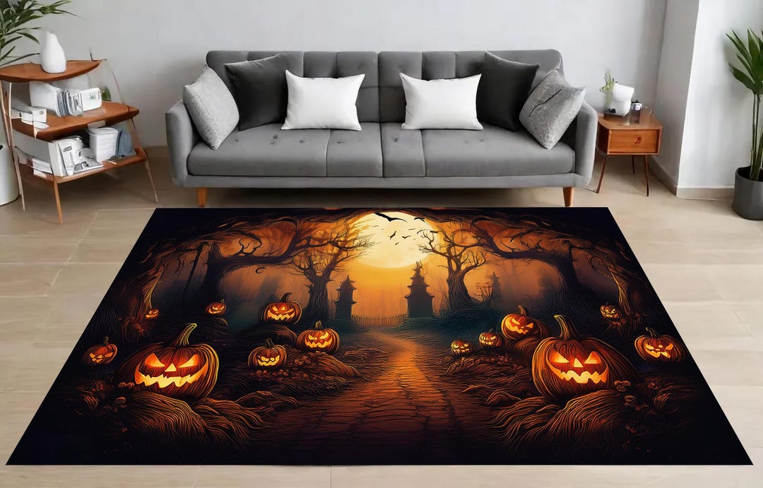 Gothic Rug, Haunted Forest Rug, Spooky Jack O Lanterns, Creepy Pathway ...