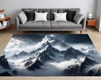 Majestic Mountain Rug, Snowy Peaks Rug, Clouds Rug, Winter Landscape Rug, Nature Rug, Modern Rug, Home Decor, Living Room, Bedroom, Gift