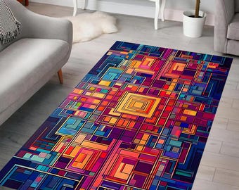 Abstract Geometric Rug, Vibrant Rectangles, Multicolor Modern Art, Bold Contemporary Design, Modern Decor, Living Room, Bedroom, Gift Idea