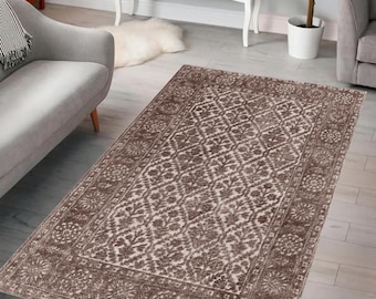 Vintage Rug, Brown Rug, Geometric Floral Pattern, Classic Rug, Inspired Rug, Elegant Rug, Home Decor, Living Room, Bedroom, Office, Gift