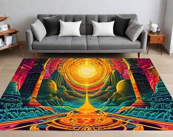 Cosmic Rug, Galactic Gateway Rug, Ancient Symbols Rug, Sci-Fi Rug, Fantasy Rug, Home Decor, Living Room, Bedroom, Gift, Meditation Space