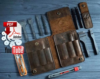 Leder Werkzeug Organizer PDF Schnittmuster: DIY Hole Punch Case + Video