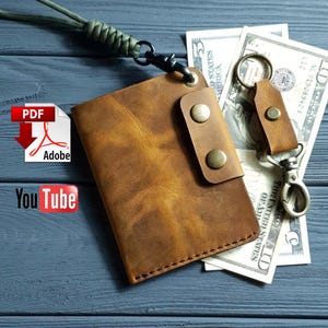 Padrão PDF de carteira de couro EDC Trucker, carteira Wrap com aba, porta-cartões, bolsa simples, modelo, padrão PDF de costura com tutorial em vídeo