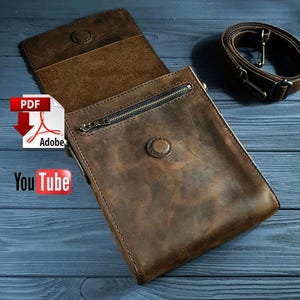 Leather messenger bag PDF pattern, DIY crossbody bag with lining | Leatherwork, Leathercraft, Template, Sewing PDF pattern, video tutorial