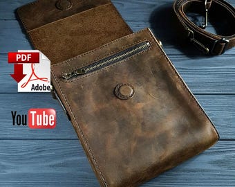 Leather Messenger Bag PDF Pattern: DIY Crossbody Bag with Lining and Video Tutorial