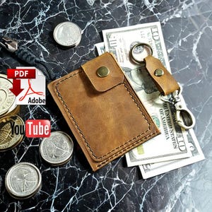Leren kleine miniportemonnee pdf-patroon, doe-het-zelf EDC-kaarthouder | Handgemaakte eenvoudige kaartportemonnee | Sjabloon | Pdf-patroon naaien met videotutorial