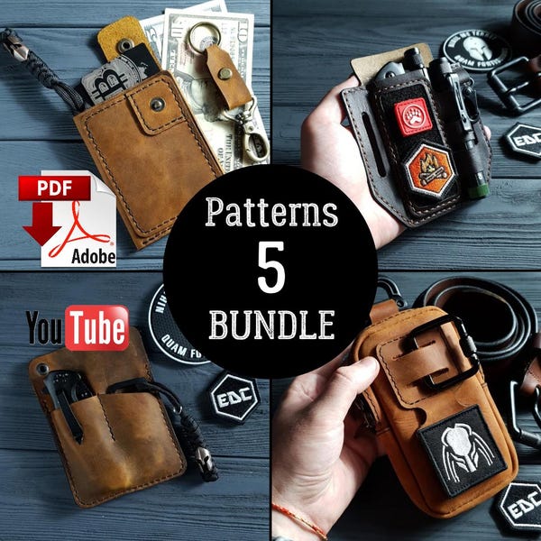 Leder EDC Zahnrad PDF Muster | DIY Gürteltasche, Holster, Geldbörse (5er Set)