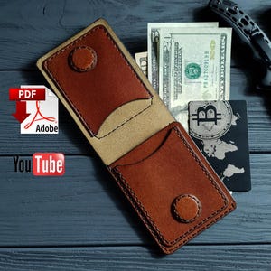 Patrón PDF para billetera fina de cuero con imanes / Billetera plegable hecha a mano / Tarjetero DIY / Plantilla / Patrón PDF de costura con videotutorial