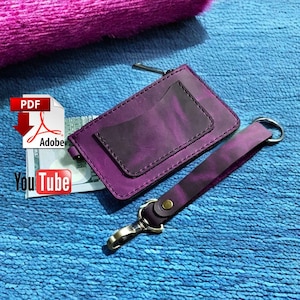 Women's leather zipper card wallet PDF pattern, Handmade small wallet, DIY card holder, Template, Sewing PDF pattern with video tutorial