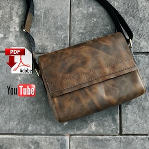 Leder Messenger Bag PDF Schnittmuster, DIY Crossbody Casual Bag | Herren Damen Umhängetasche , Nähanleitung PDF Schnittmuster mit Videoanleitung