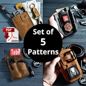Conjunto de 5 patrones PDF de cuero / Bolsa de cinturón EDC, Bolsa de cinturón, Funda para cuchillo, Tarjetero, Organizador de bolsillo / Plantilla, Costura, Tutorial