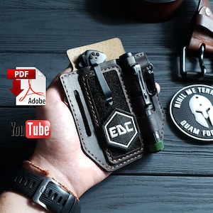 Patrón PDF de funda de cuero para cuchillo, Leatherman, multiherramienta, organizador de linterna, funda para cinturón, plantilla, bricolaje, patrón de costura, videotutorial