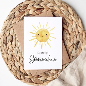 Karte "Hallo kleiner Sonnenschein" |  Glückwunschkarte Baby Sonne Geburt I Grußkarte Postkarte Geburtskarte Postkarte Aquarell Lettering 14