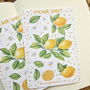 Stickerbogen Zitrone – Italien Sommer Design | Planer, Scrapbooking, Journal Aufkleber | Aquarell Zitronen Blüten Blätter | DIY Bastelset 1