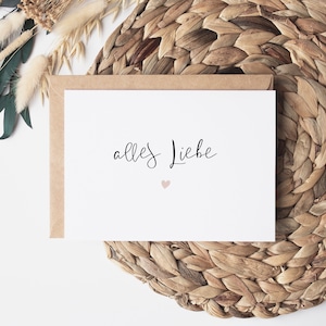 Karte "Alles Liebe" I Glückwunschkarte, Grußkarte - Hochzeit Geburtstag Baby Abschluss Umzug Prüfung Geschenk Postkarte Herz rosa boho 24