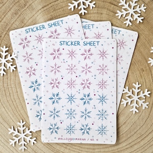 Schneeflocken Sticker rosa & hellblau – Aquarell Stickersheet für Journal, Kalender, Scrapbook, Planer – Süße Winter Aufkleber, Bujo Deko 4