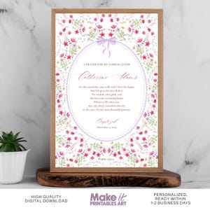 Personalized Baptism Gift for Goddaughter | Custom Digital Printable Wall Art | Christening Keepsake | Floral Wall Art | 02001