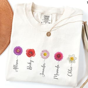 Personalized Birth Month Flower Comfort Colors® Shirt with Custom Kids Names Grandma Mama Mother In Law Gift Custom Granny&#39;s Flowers Garden