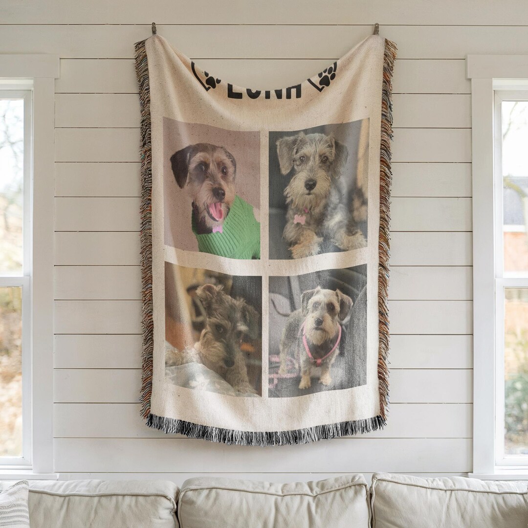 Custom Pet Photo Name Woven Blanket, Personalized Dog Throw Blanket ...