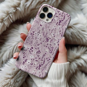 Purple Floral MagSafe® Phone Case Gift For Friend Daughter Sister Flower Tough Case For Iphone 16 15 14 13 Pro Unique Girly Aesthetic Cover
