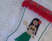 Hula Holiday 2 Stocking Glitter White Felt Hawaiian Luau Christmas Home Decoration Festive Party Dashboard Dancing Girl Snowman Xmas