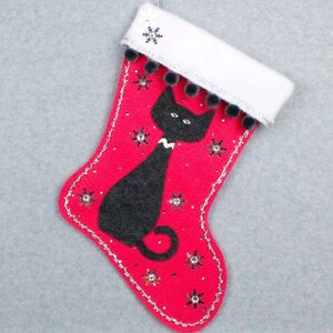 Charcoal Cat #64 Christmas Stocking Shocking Bright Pink Felt Holiday Kitsch Decor - Free Personalization & Free US Shipping