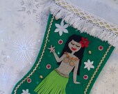 Hula Holiday 1 Stocking Green Felt Hawaiian Luau Christmas Home Decoration Festive Party Celebration Dashboard Dancing Girl Starfish Xmas