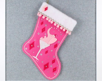 Drunk Elephant #4 Christmas Stocking Free Personalization Candy Pink Felt Light Pink & Sivler Accents Retro Kitschmas OOAK Handmade