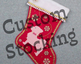 Custom Small Dog Long Hair Chihuahua Handmade Christmas Stocking with Your Choice of Felt Color, Decoration & Personalization