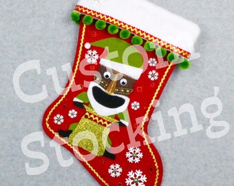 Custom Tiki Santa Handmade Christmas Stocking with Your Choice of Felt Color, Decoration & Personalization
