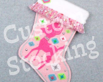 Custom Retro Deer Handmade Christmas Stocking with Your Choice of Felt Color, Decoration & Personalization