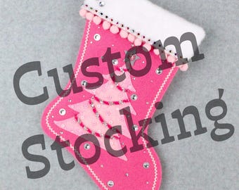 Custom Tree Handmade Christmas Stocking with Your Choice of Felt Color, Decoration & Personalization