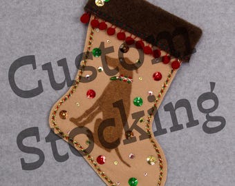 Custom Whippet Dog Handmade Christmas Stocking with Your Choice of Felt Color, Decoration & Personalization
