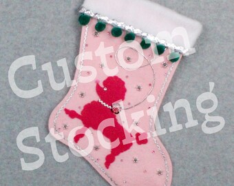 Custom Poodle Dog Handmade Christmas Stocking with Your Choice of Felt Color, Decoration & Personalization