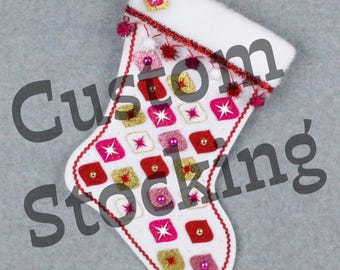 Custom Retro Ornaments Handmade Christmas Stocking with Your Choice of Felt Color, Decoration & Personalization