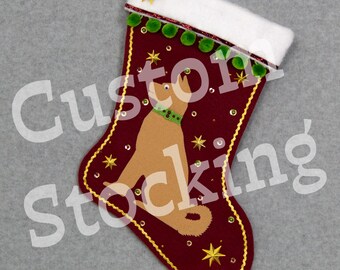 Custom Akita Dog Handmade Christmas Stocking with Your Choice of Felt Color, Decoration & Personalization