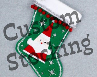 Custom Santa-HH3 Handmade Christmas Stocking with Your Choice of Felt Color, Decoration & Personalization