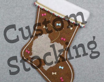 Custom Pomeranian Dog Handmade Christmas Stocking with Your Choice of Felt Color, Decoration & Personalization