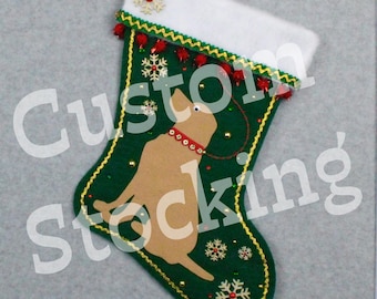 Custom Labrador Retriever Dog Handmade Christmas Stocking with Your Choice of Felt Color, Decoration & Personalization