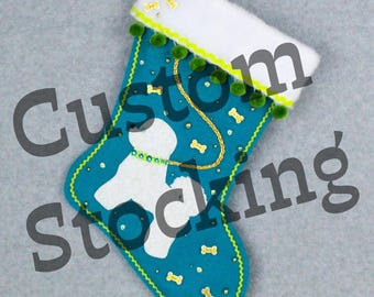 Custom Bichon Frisé Dog Handmade Christmas Stocking with Your Choice of Felt Color, Decoration & Personalization