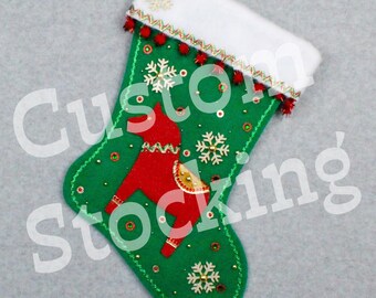 Custom Dala Horse Handmade Christmas Stocking with Your Choice of Felt Color, Decoration & Personalization