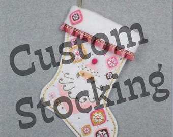 Custom Santa-HH1 Handmade Christmas Stocking with Your Choice of Felt Color, Decoration & Personalization